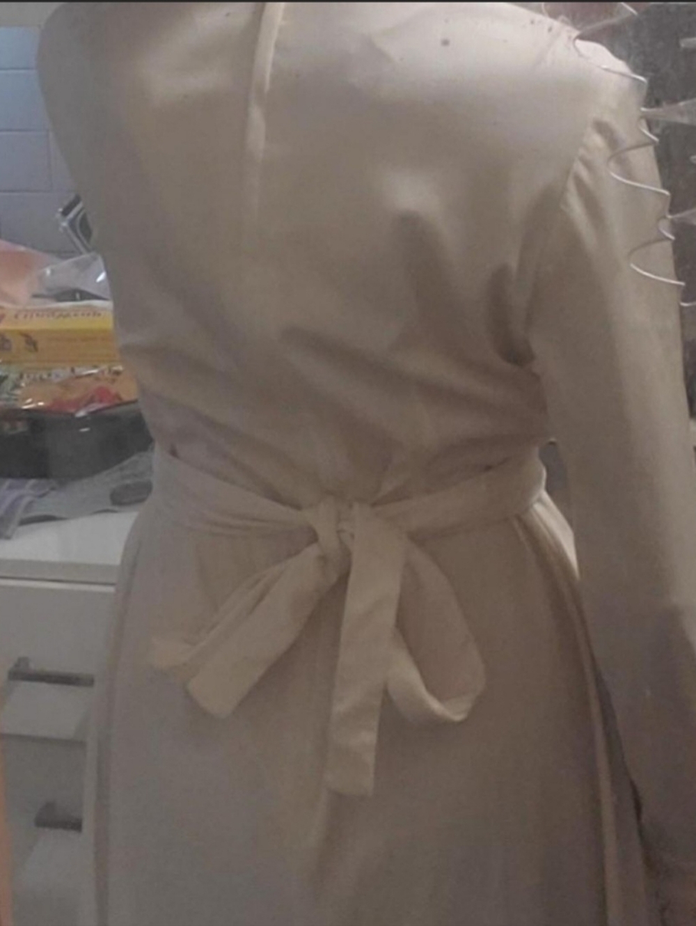 Chic Cream Ruffle-Front Button Dress - Picture 2 of 5